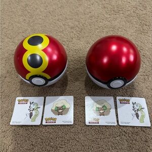 Pokemon Lot of 2 Empty Pokeball Tins With Stickers Repeat Ball Regular Pokeball